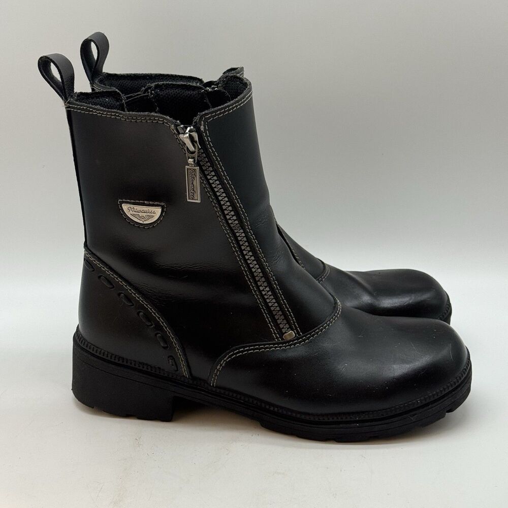 Milwaukee Destiny Motorcycle Boots Women's 11C Black Leather Twin Zip MVB206